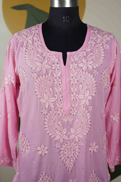 Pink Modal Long Kurti with Mukesh Dress