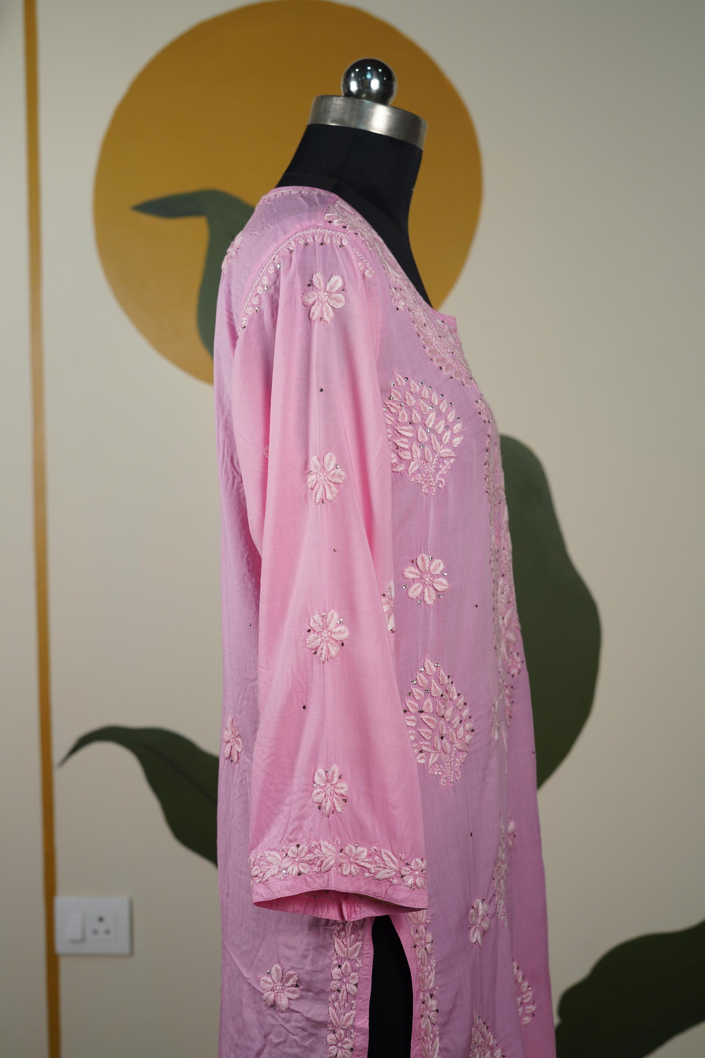 Pink Modal Long Kurti with Mukesh Dress