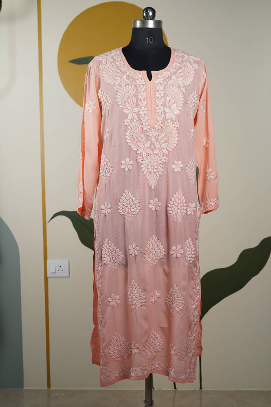 Peach Modal Long Kurti with Mukesh Dress