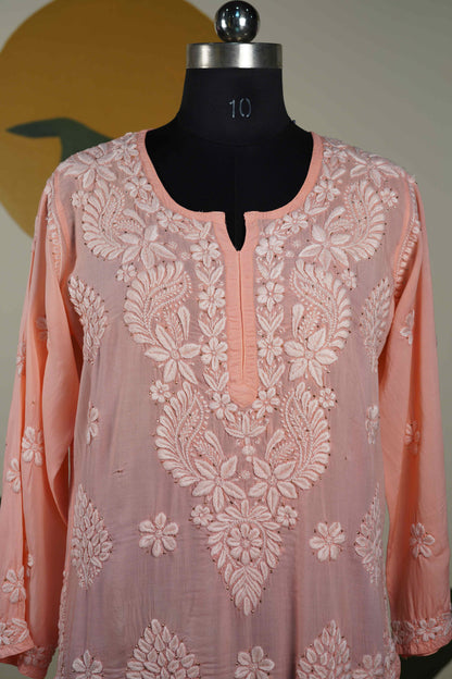 Peach Modal Long Kurti with Mukesh Dress