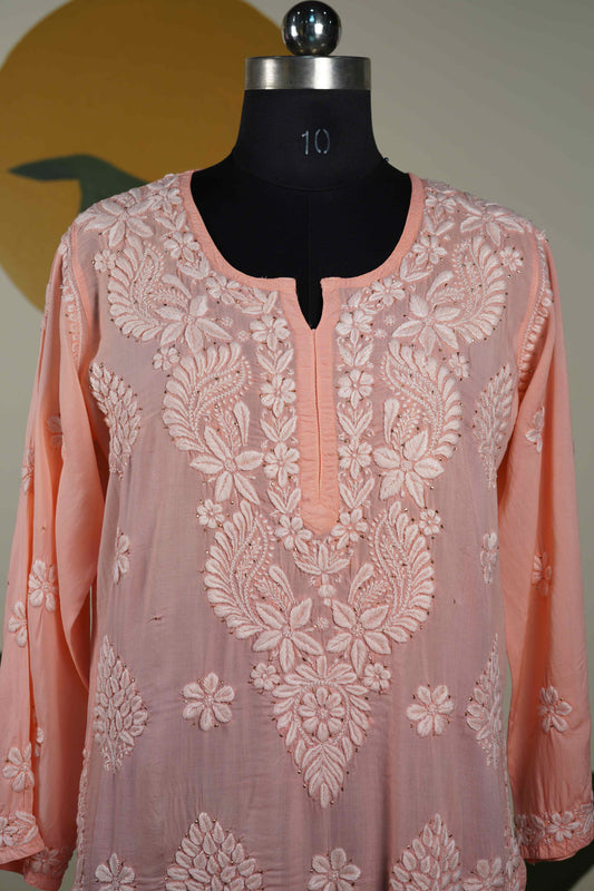 Peach Modal Long Kurti with Mukesh Dress