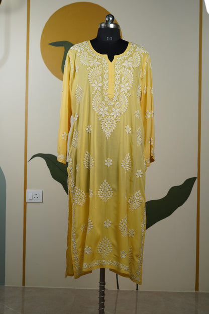 Yellow Modal Long Kurti with Mukesh Dress
