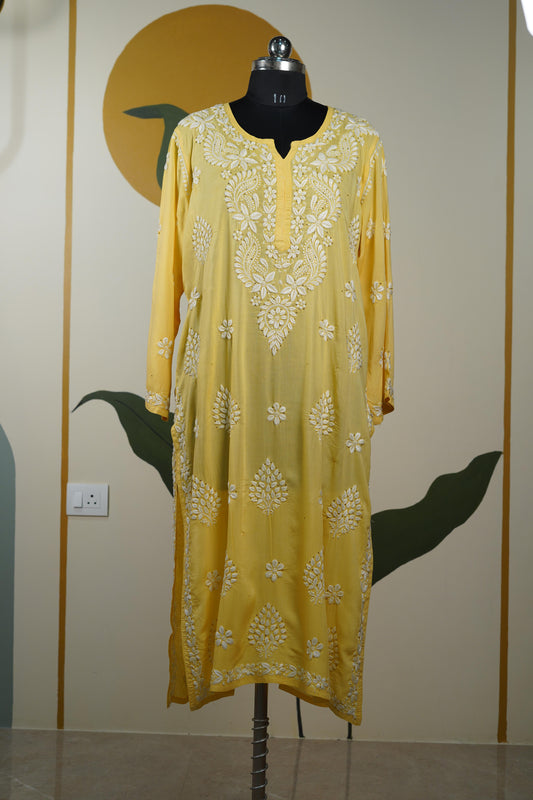 Yellow Modal Long Kurti with Mukesh Dress