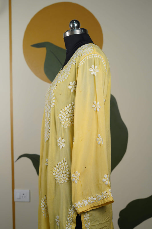 Yellow Modal Long Kurti with Mukesh Dress