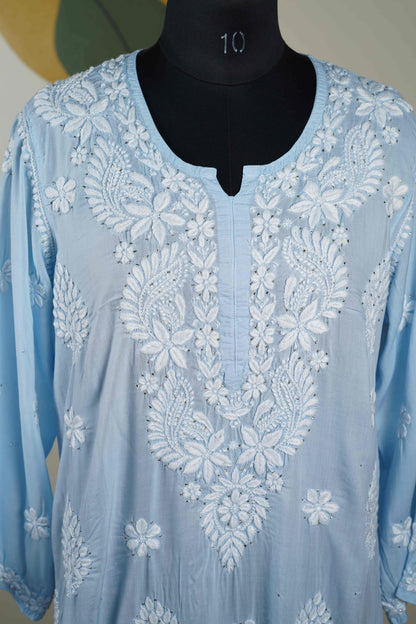 Baby Blue Modal Long Kurti with Mukesh Dress