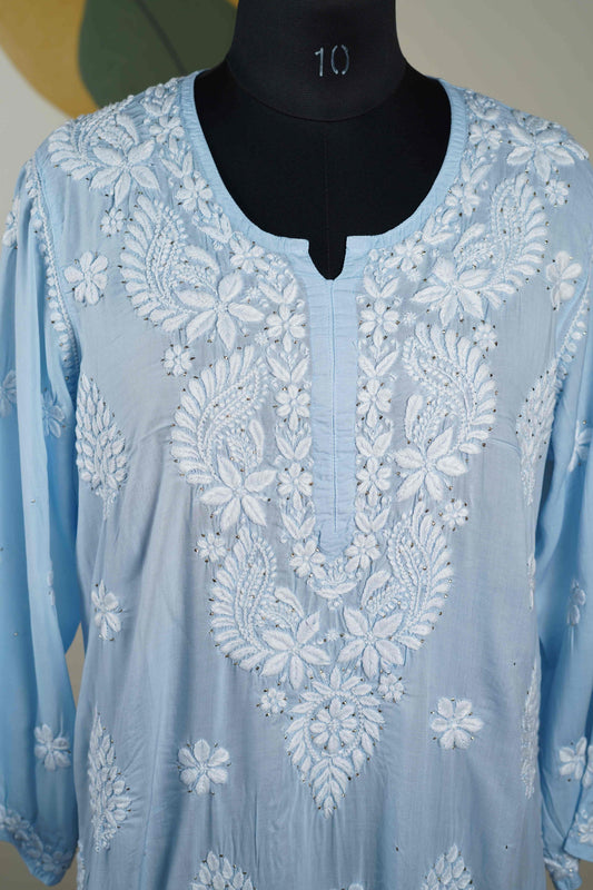 Baby Blue Modal Long Kurti with Mukesh Dress