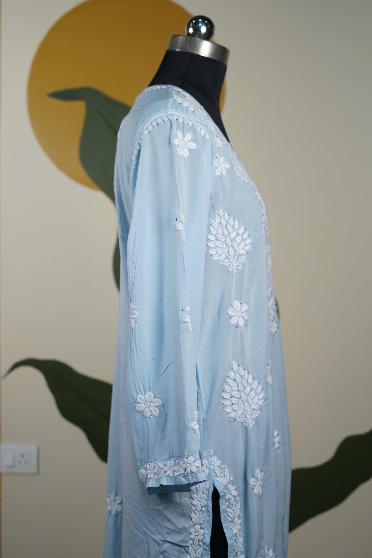 Baby Blue Modal Long Kurti with Mukesh Dress