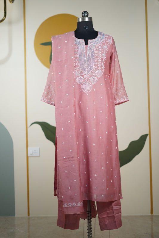 Peach Cutdana straight Kurta set Dress