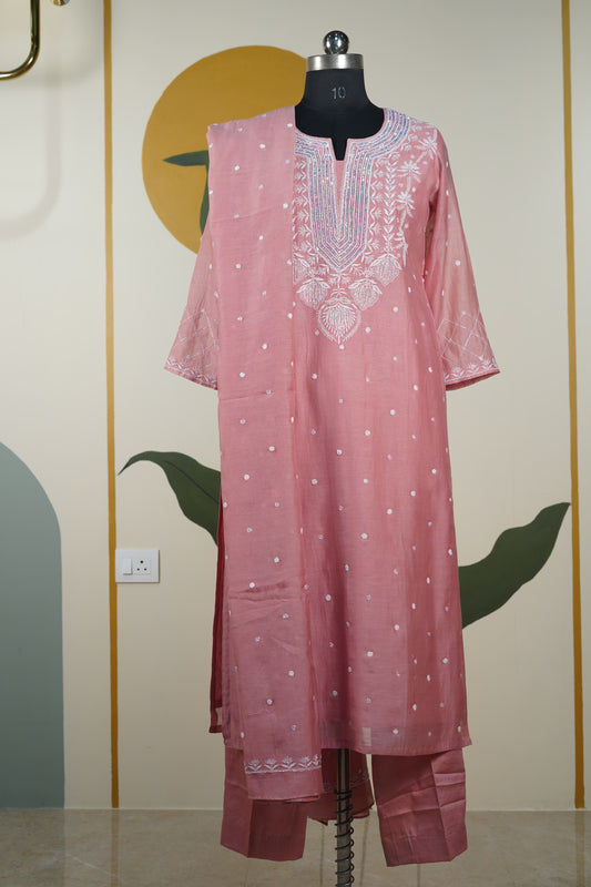 Peach Cutdana straight Kurta set Dress