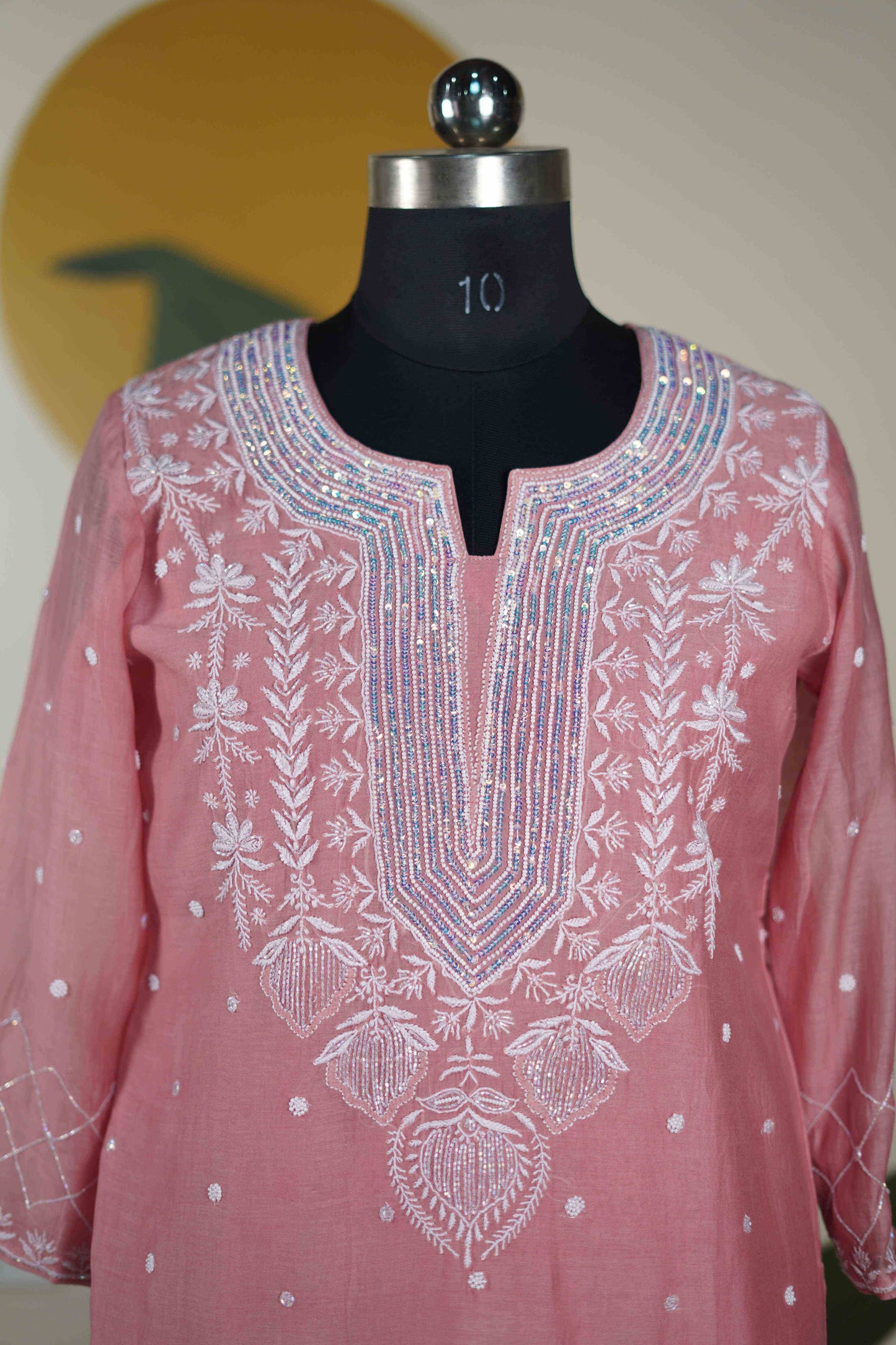 Peach Cutdana straight Kurta set Dress