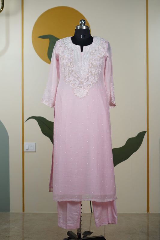 Baby Pink Cutdana straight Kurta set Dress