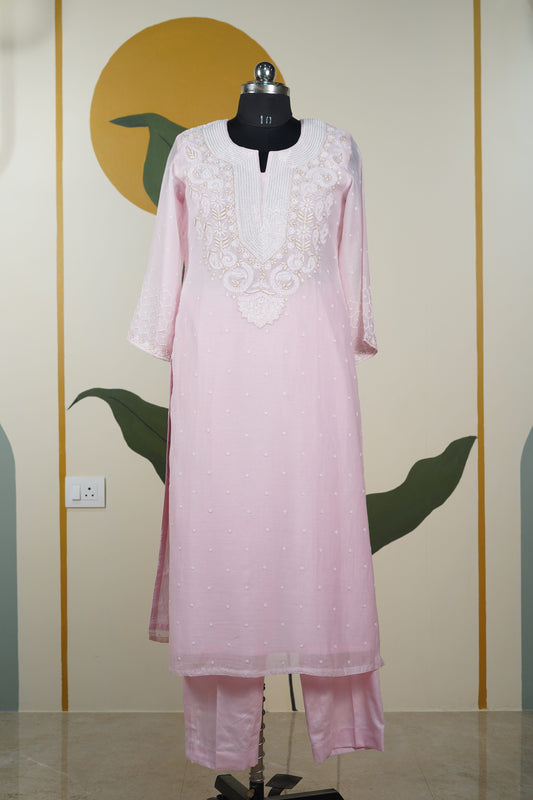 Baby Pink Cutdana straight Kurta set Dress