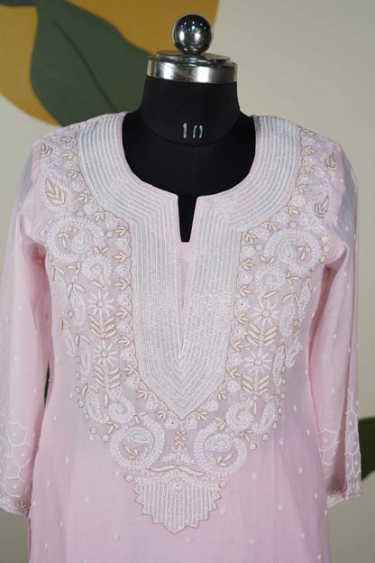 Baby Pink Cutdana straight Kurta set Dress