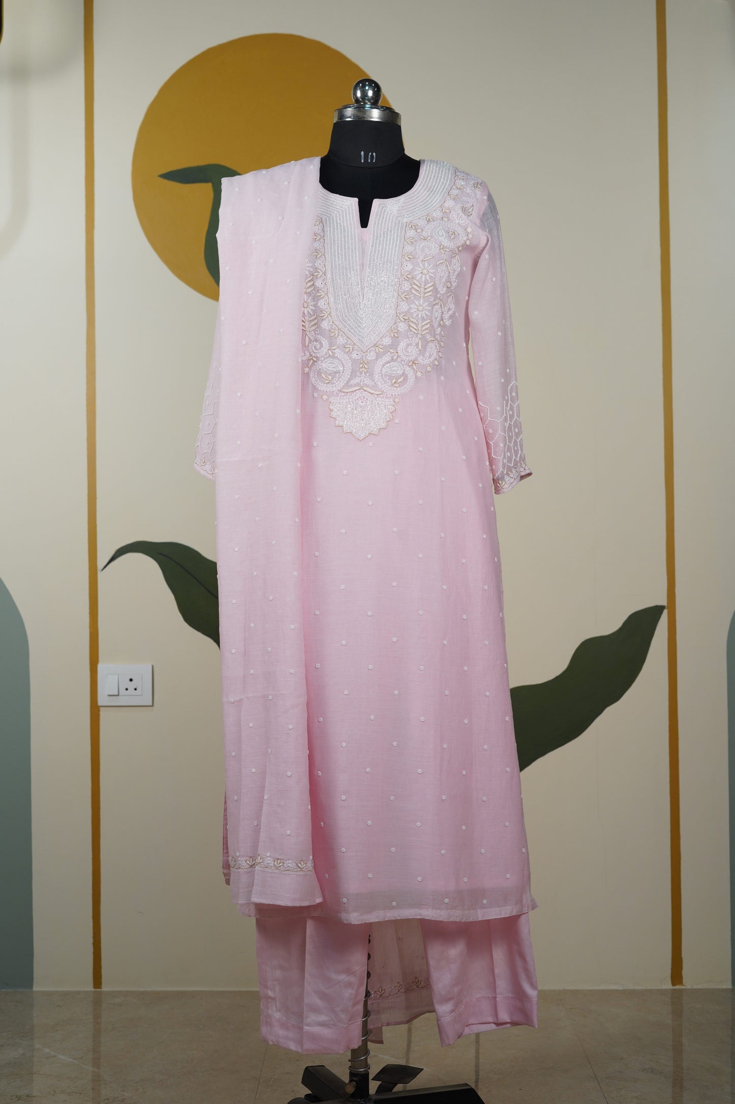 Baby Pink Cutdana straight Kurta set Dress