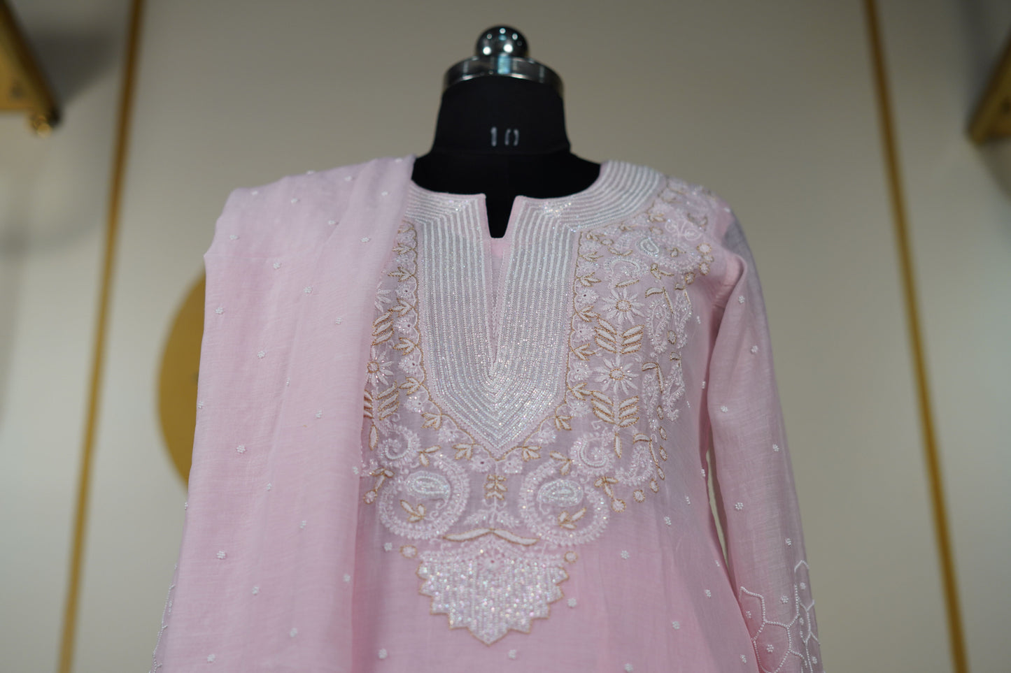 Baby Pink Cutdana straight Kurta set Dress