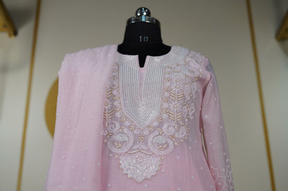 Baby Pink Cutdana straight Kurta set Dress