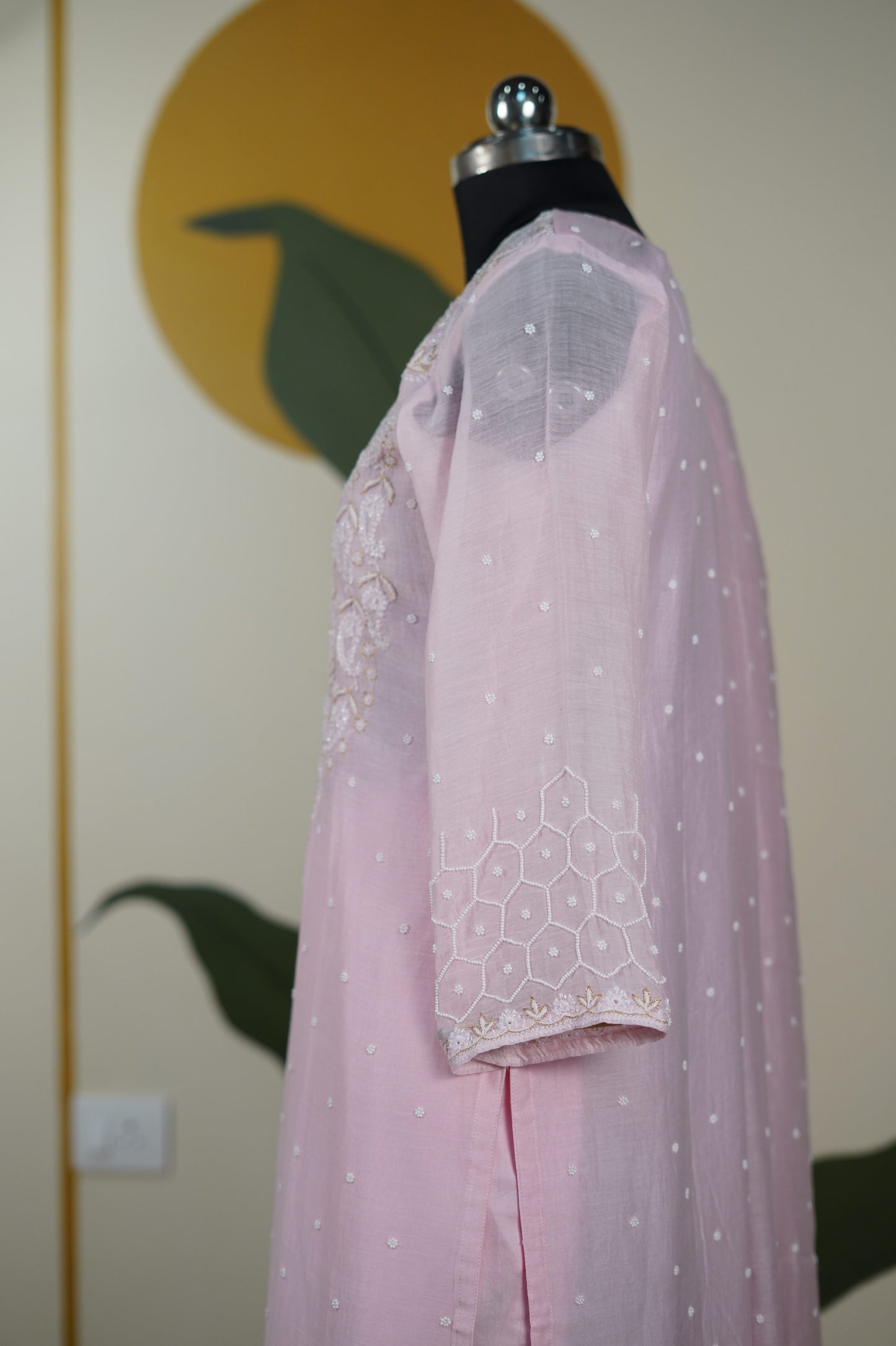 Baby Pink Cutdana straight Kurta set Dress