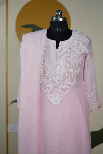 Baby Pink Cutdana straight Kurta set Dress