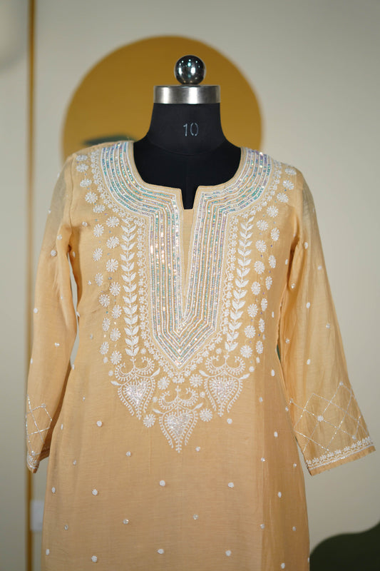 Sandalwood Color Cutdana straight Kurta set Dress