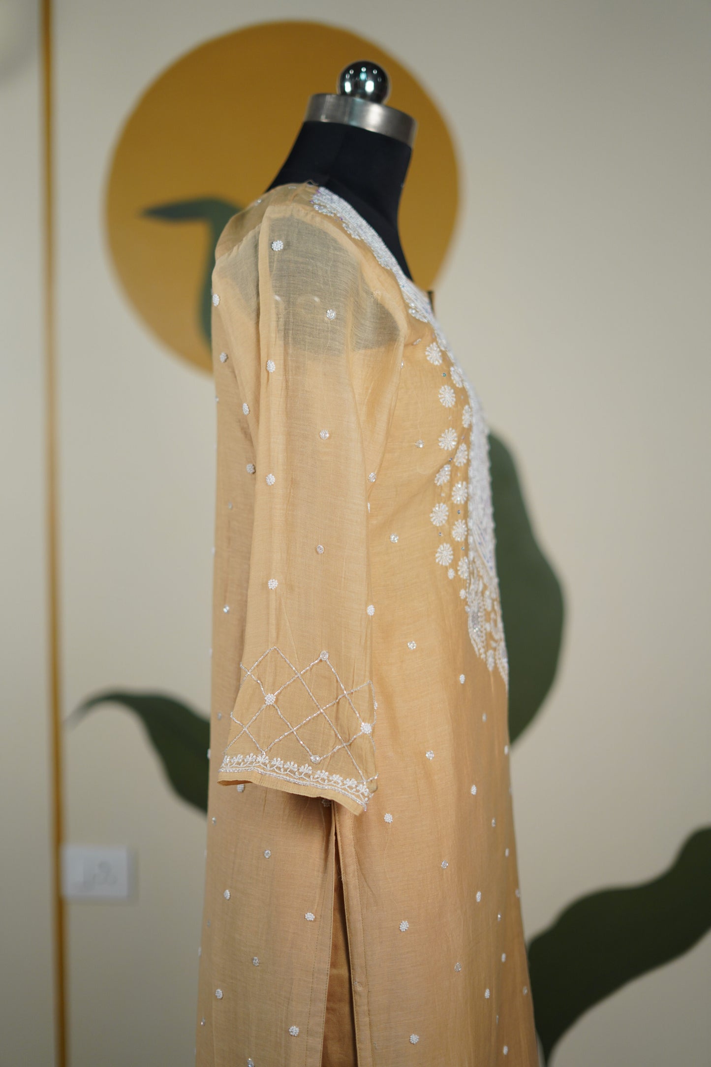 Sandalwood Color Cutdana straight Kurta set Dress