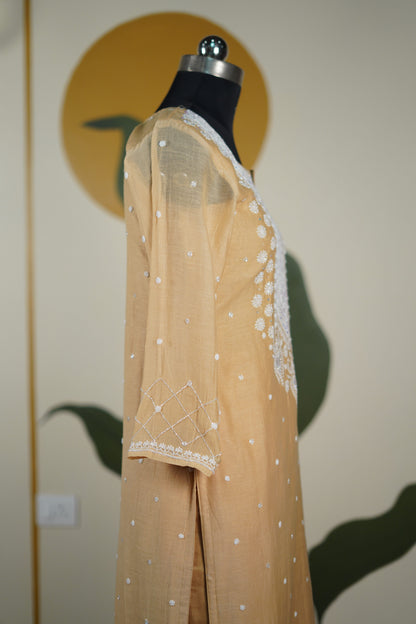 Sandalwood Color Cutdana straight Kurta set Dress