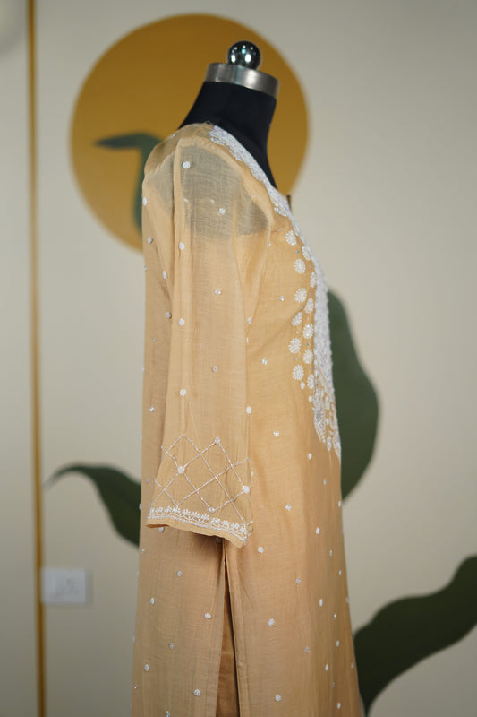 Sandalwood Color Cutdana straight Kurta set Dress