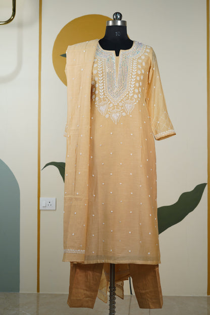 Sandalwood Color Cutdana straight Kurta set Dress