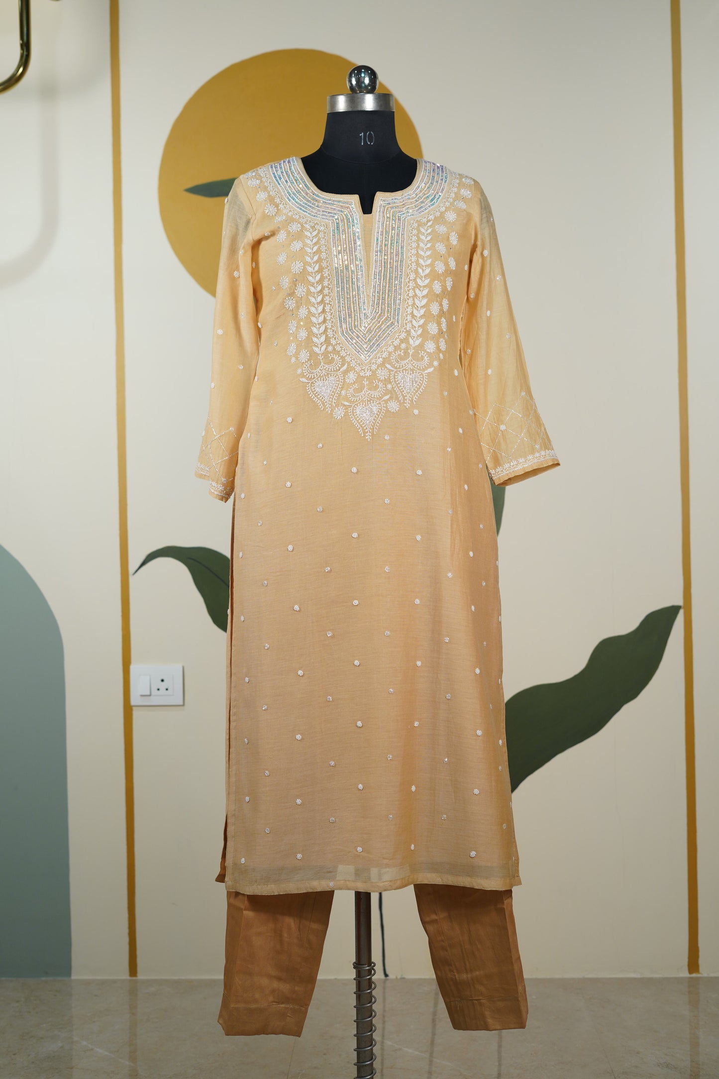 Sandalwood Color Cutdana straight Kurta set Dress