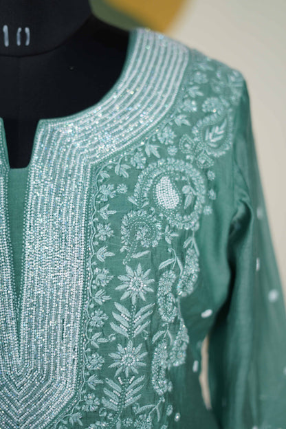Sea Green Cutdana straight Kurta set Dress
