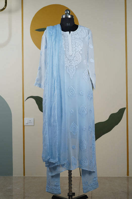 Baby Blue Viscose ombre 3 piece set Dress