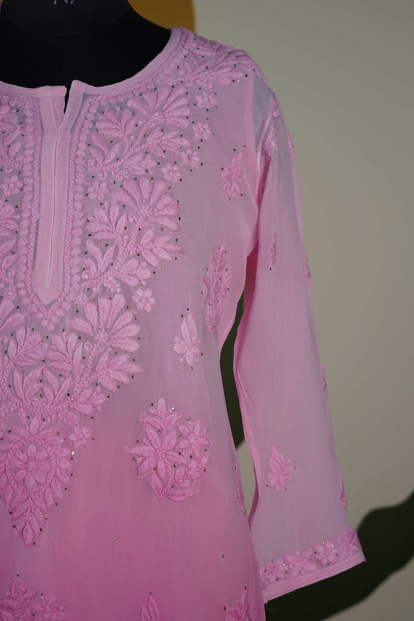 Baby Pink Ombre Chikankari Dress