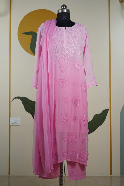 Baby Pink Ombre Chikankari Dress