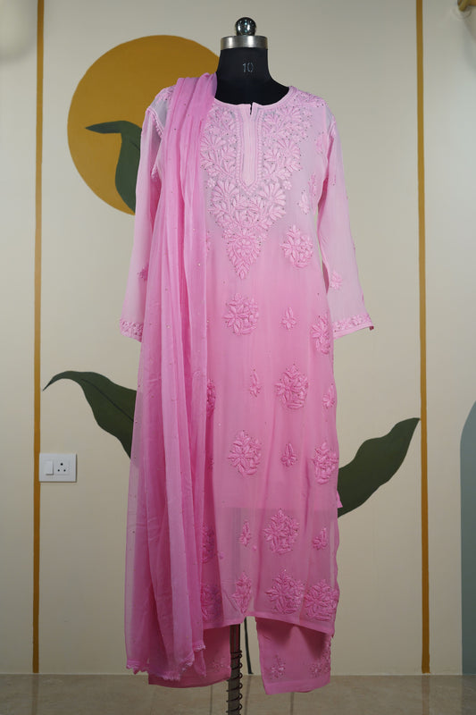 Baby Pink Ombre Chikankari Dress