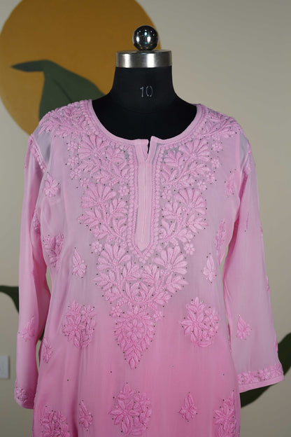 Baby Pink Ombre Chikankari Dress