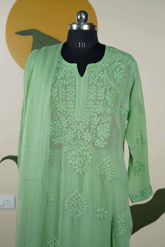 Green Chikankari Dress
