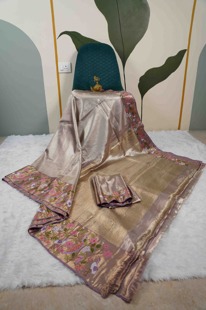 Lilac Brocade Kanchi Saree with Embroidery