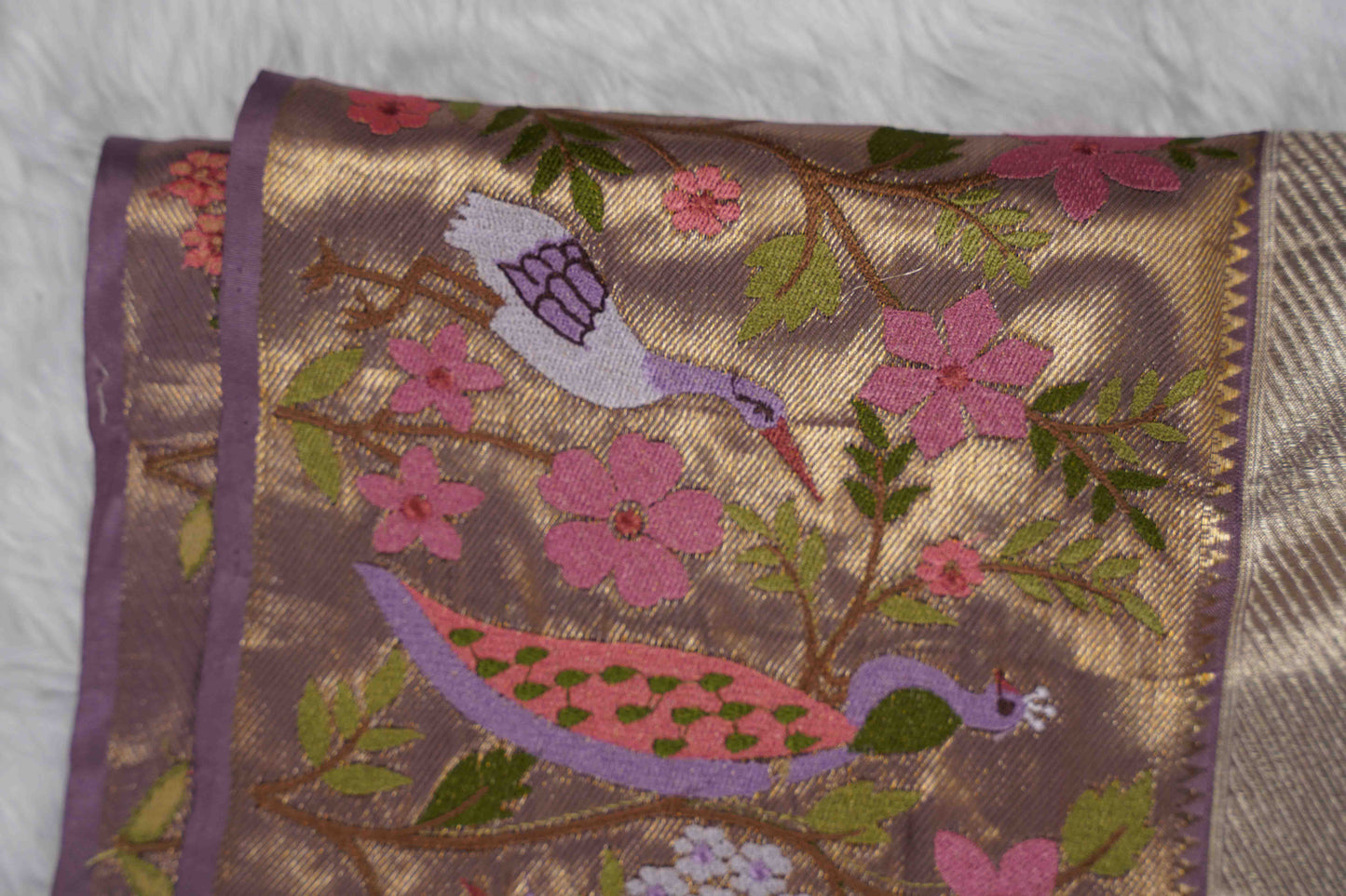 Lilac Brocade Kanchi Saree with Embroidery