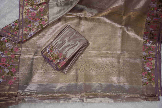 Lilac Brocade Kanchi Saree with Embroidery