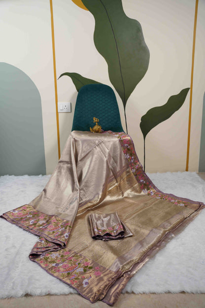 Lilac Brocade Kanchi Saree with Embroidery