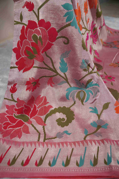 Light Pink Tissue Saree paithani border