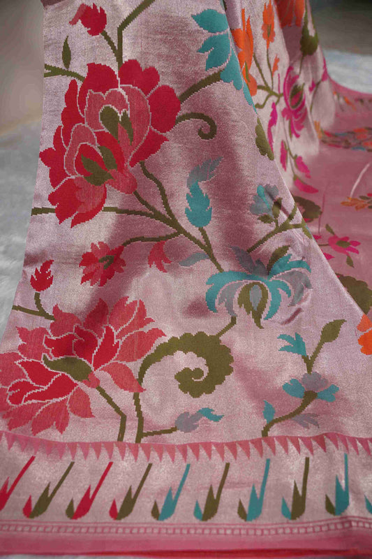 Light Pink Tissue Saree paithani border