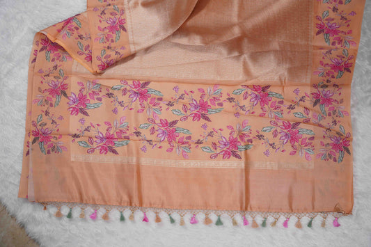 Brocade Banaras Digital print border - Peach