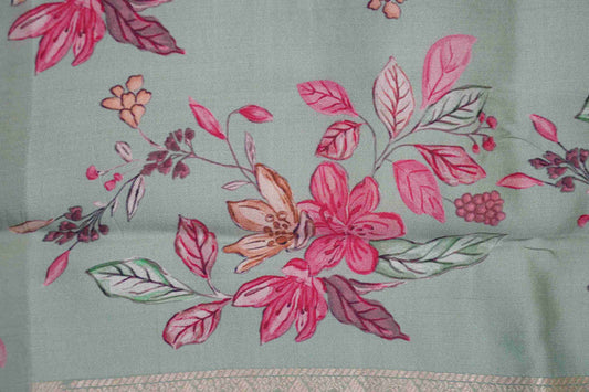 Brocade Banaras Digital print border - Sea green