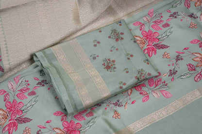 Brocade Banaras Digital print border - Sea green