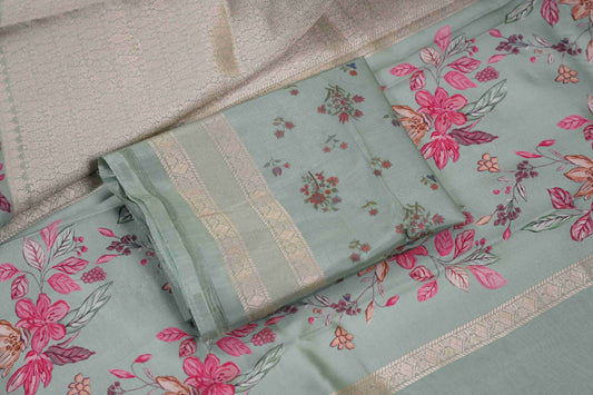 Brocade Banaras Digital print border - Sea green
