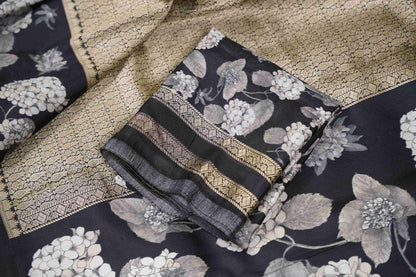 Brocade Banaras Digital print border - Black