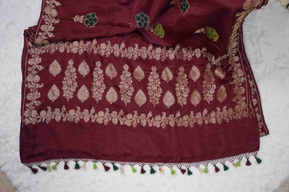 Brown Mashru with green velvet meenakari