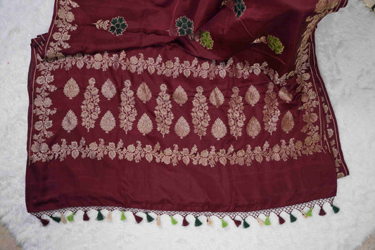 Brown Mashru with green velvet meenakari