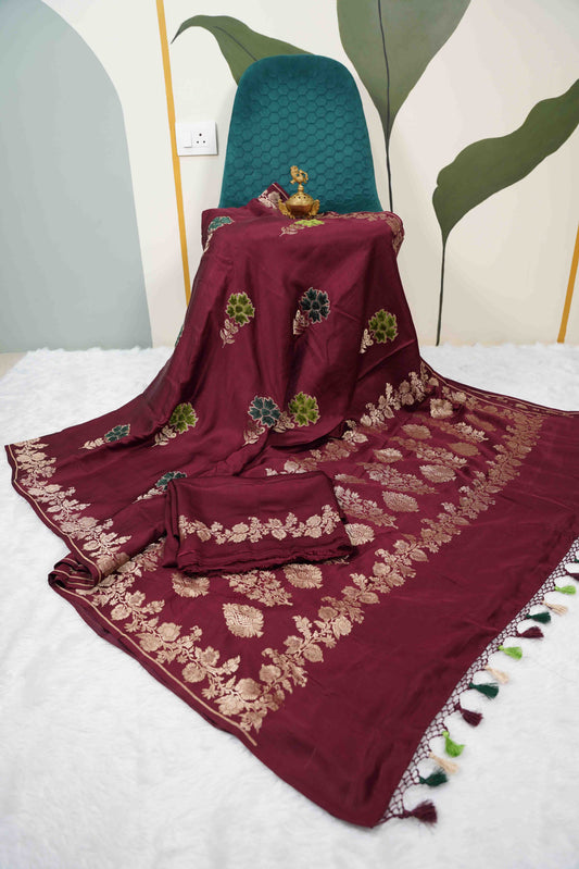 Brown Mashru with green velvet meenakari