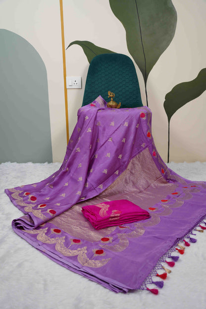 Lavendar Mashru wtih velvet butti border